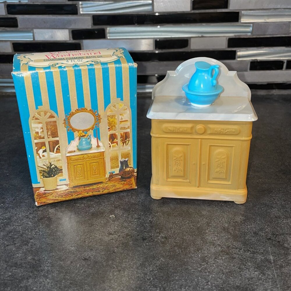 Vintage Avon Victorian Washstand Decanter w/ Charisma Foaming Bath Oil 1970s